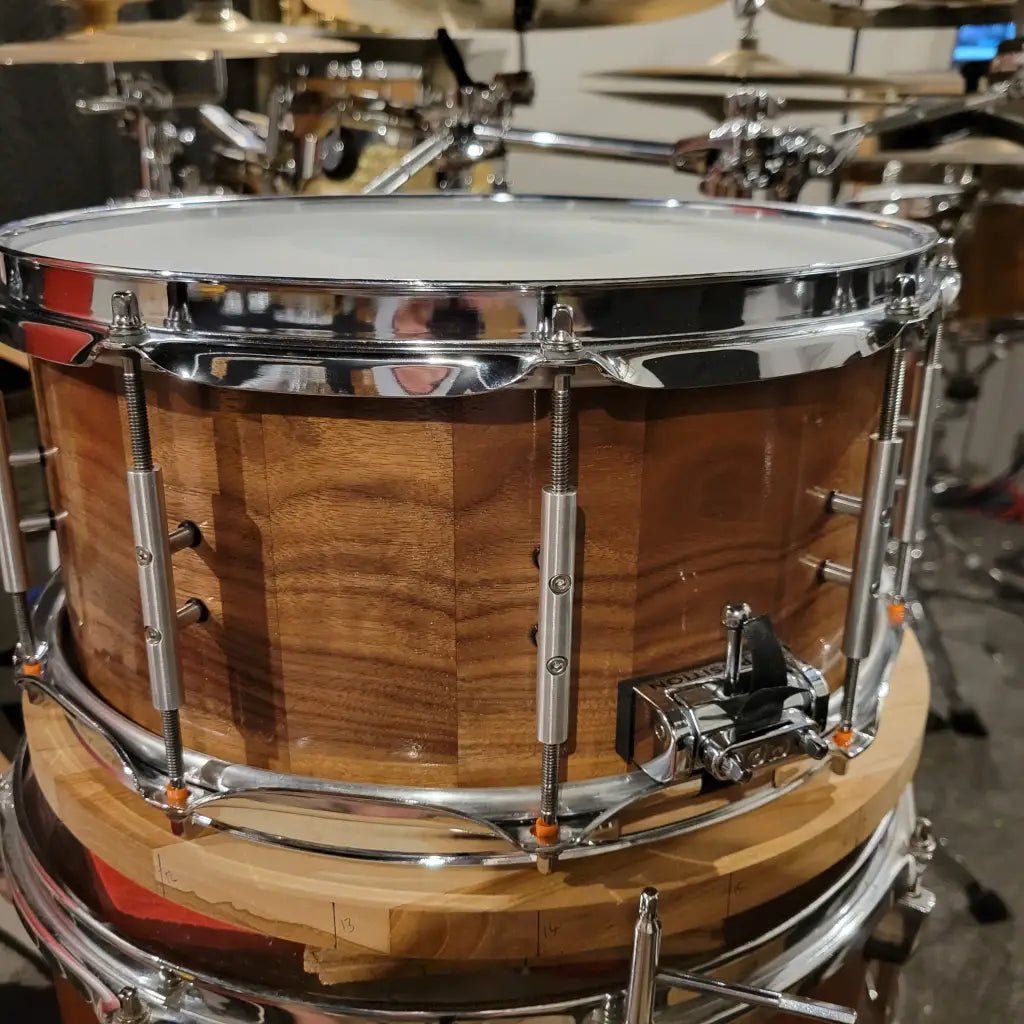 Walnut stave snare drum