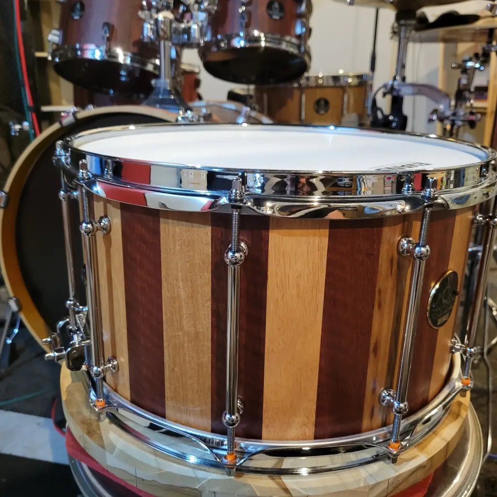 Blackbutt and Jarrah 14x8 stave block snare drum - Snare